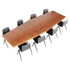 Large Trapezium Conference Table Walnut Wood The Netherlands 1970