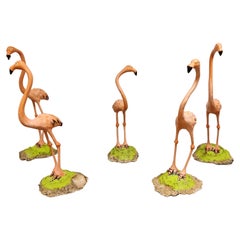 Vintage Set of 5 Concrete Flamingo Sculptures, 1970s