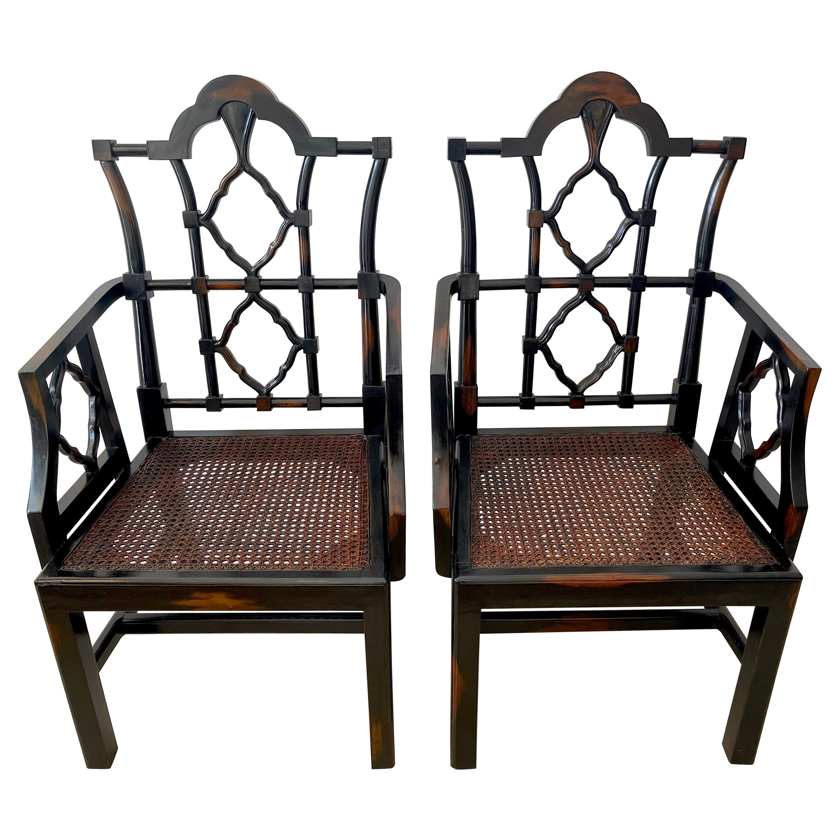 Pair of Georgian Style Chinese Chippendale Arm Chairs