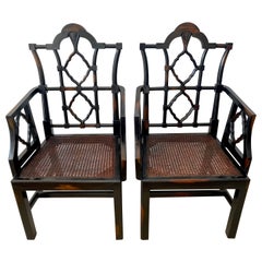 Antique Pair of Georgian Style Chinese Chippendale Arm Chairs