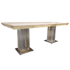 Vintage Lucite, Brass and Travertine Dining Table, 1970s