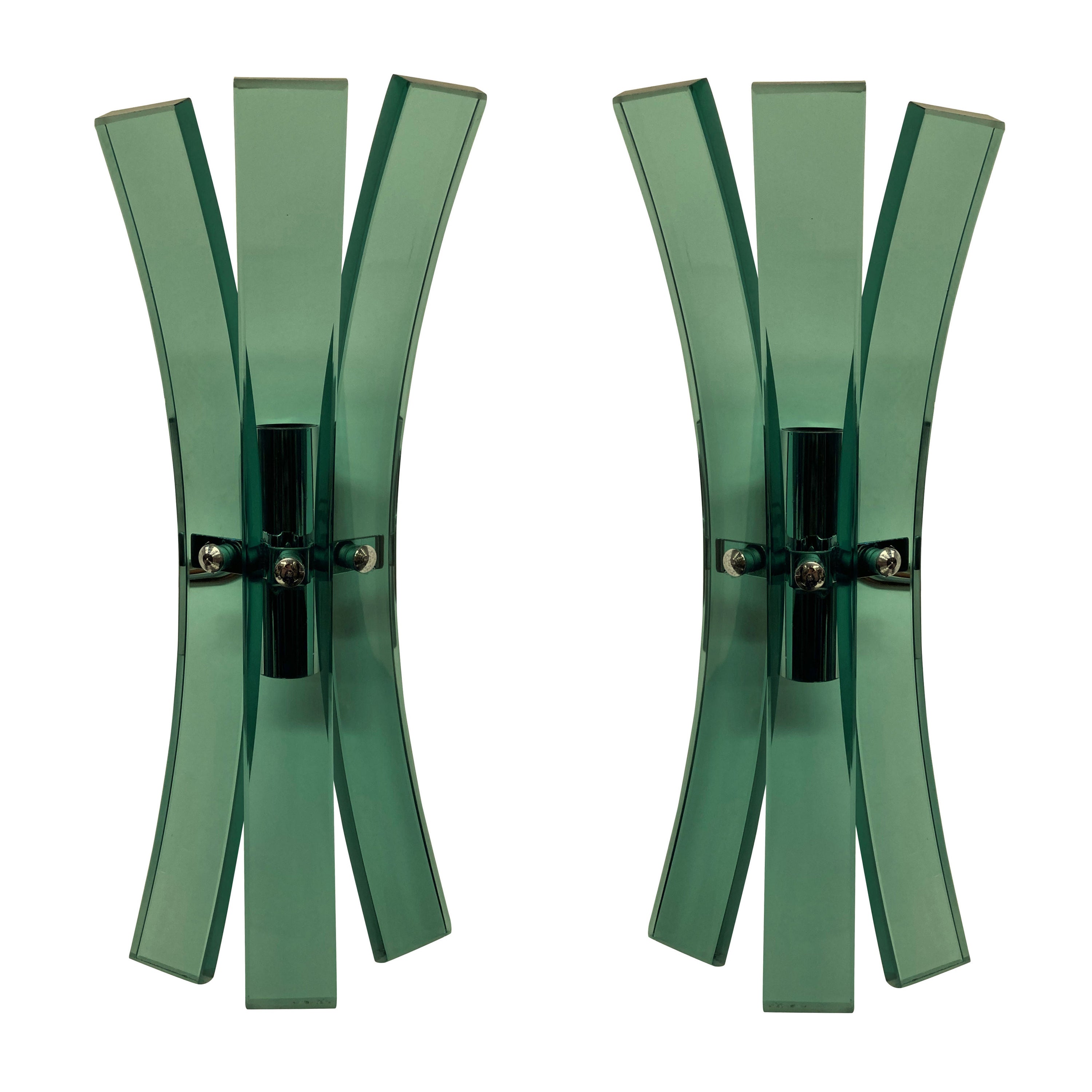 Pair of Green Glass Veca Wall Lights