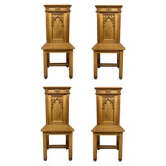 Set of Four English Oak Gothic Hall Chairs