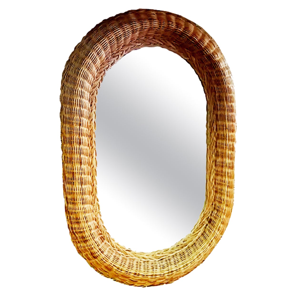 Large Mirror Wiker, Oval Shaped 70s