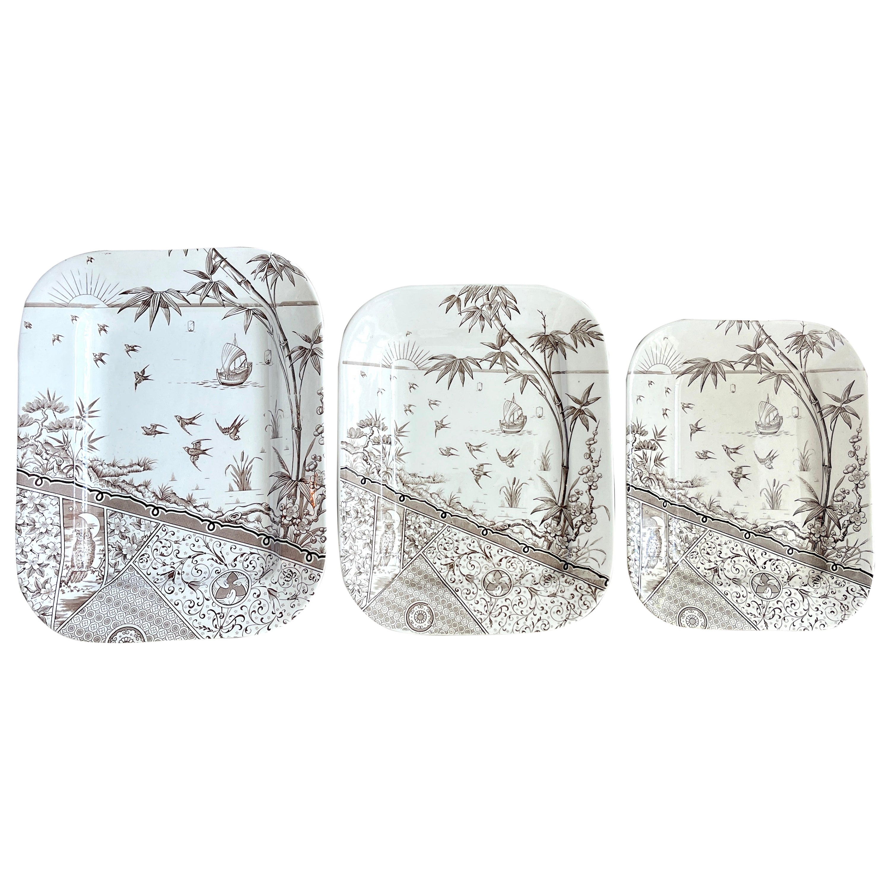 Tres "Melbourne" Graduados Aesthetic Movement Ironstone Marrón y Blanco en venta