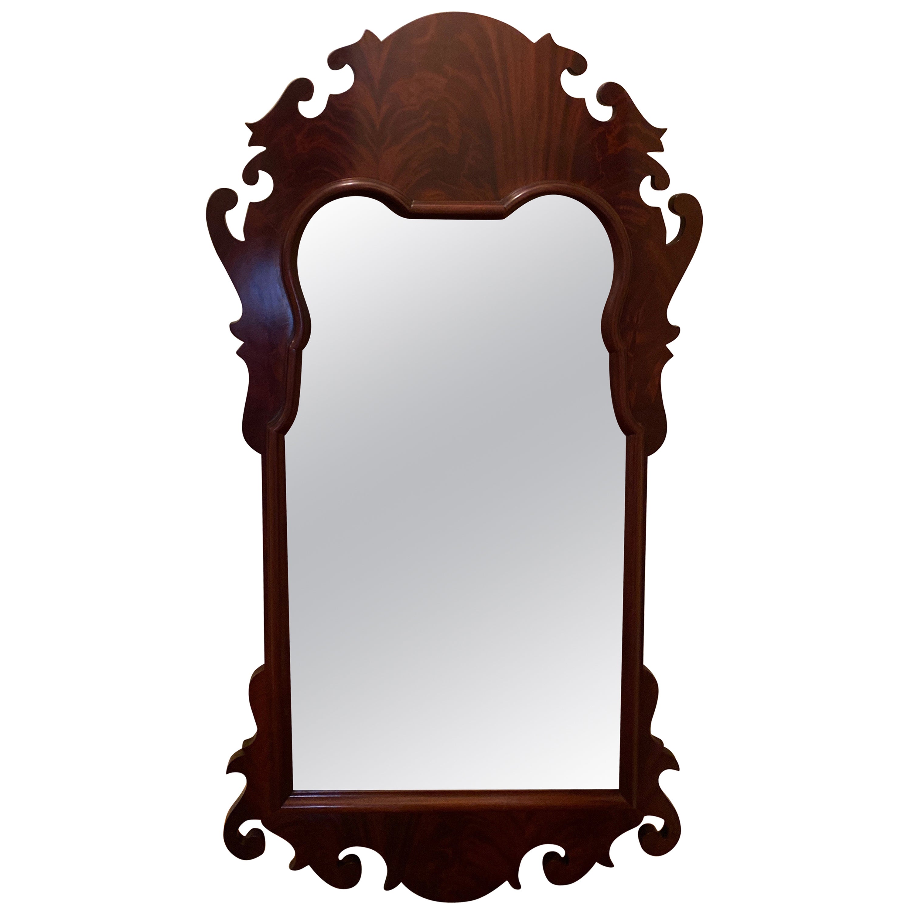 Flame Mahogany Chippendale Shield Mirror For Sale