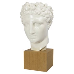 Michel Decorative Figurine Vase, Sculpture with Wood Base White Ceramic Bust
