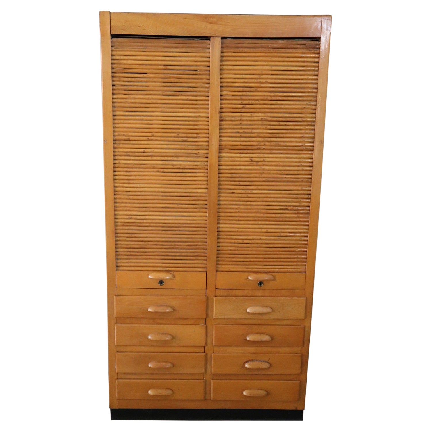 Italian Large Apothecary Cabinet with Handmade Sliding Shutter Doors, 1940s For Sale