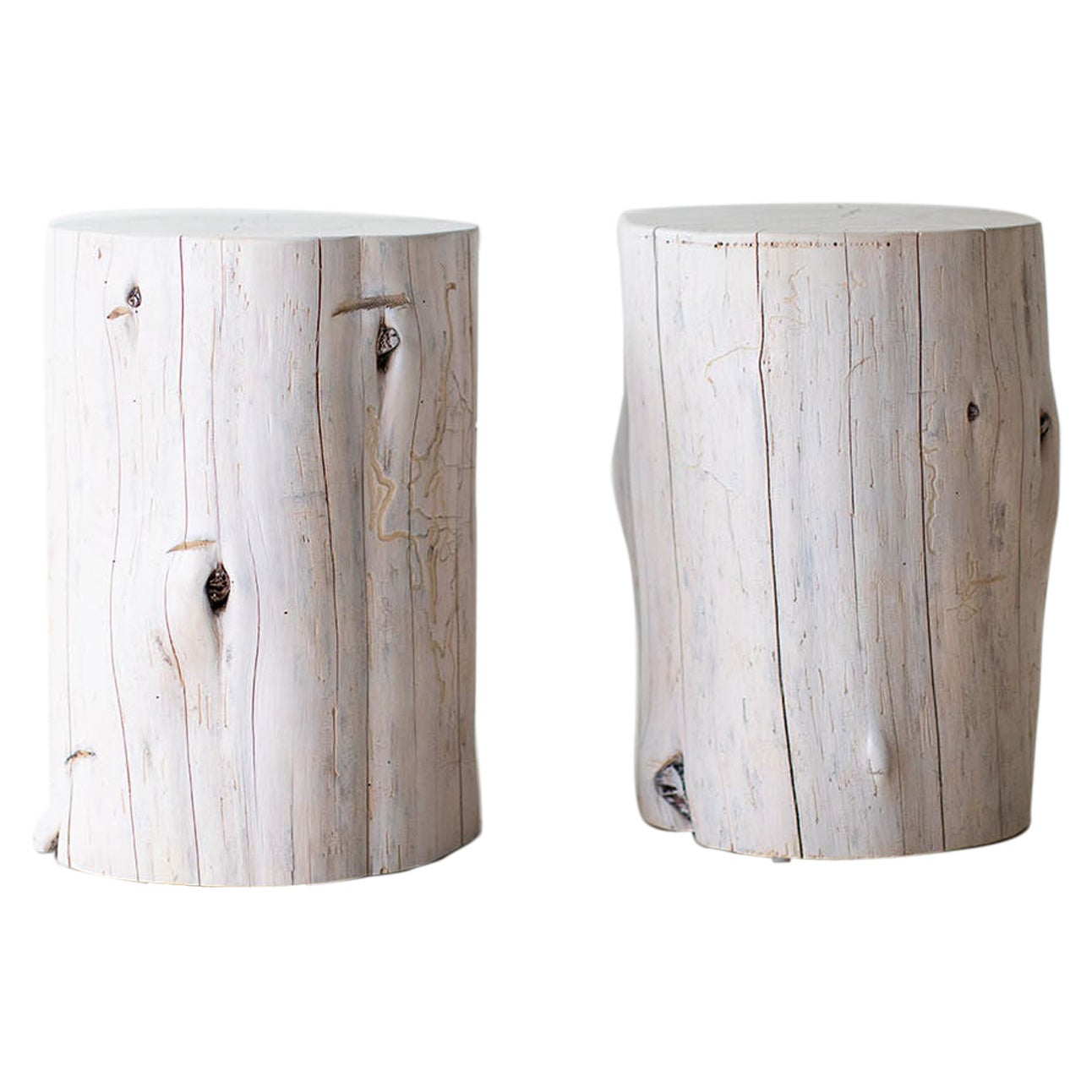 Large Outdoor Tree Stump Side Tables, Whitewash