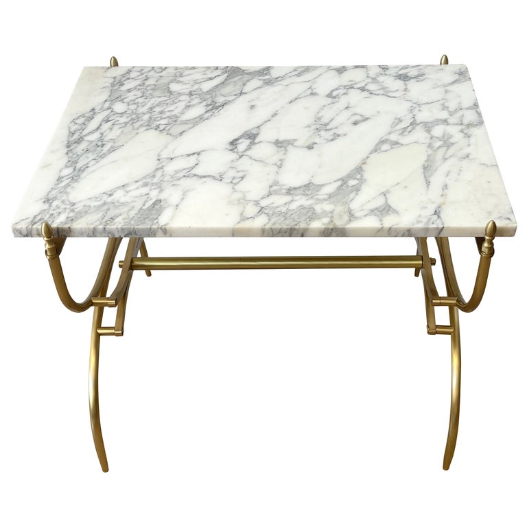 Italian Mid-Century Modern Carrara Marble & Brass Coffee/Side Table For Sale