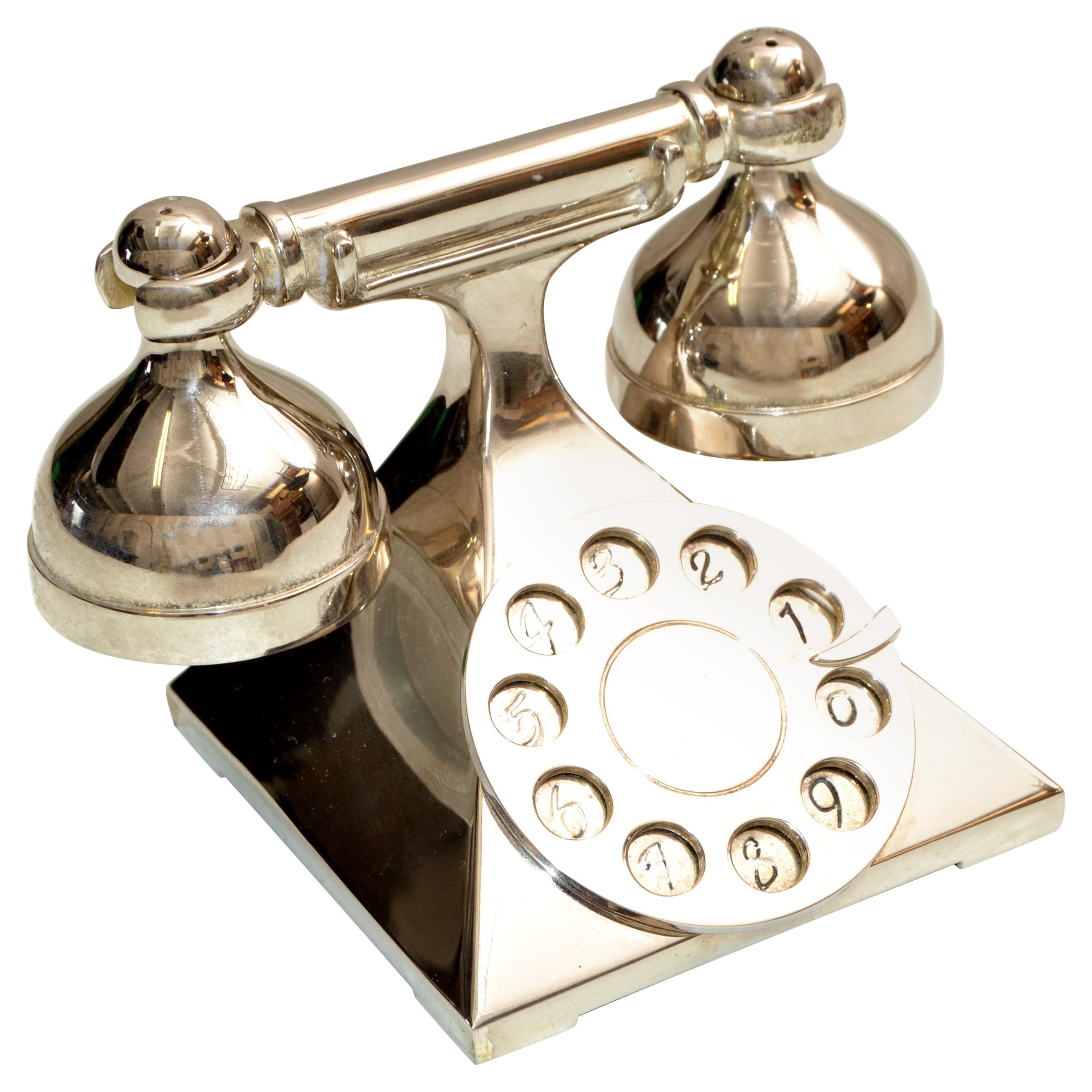 Mid-Century Modern Silver Antique Telephone Salt & Pepper Shaker