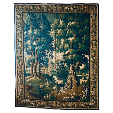 Antique 17th Century Flemish Verdure Landscape Tapestry