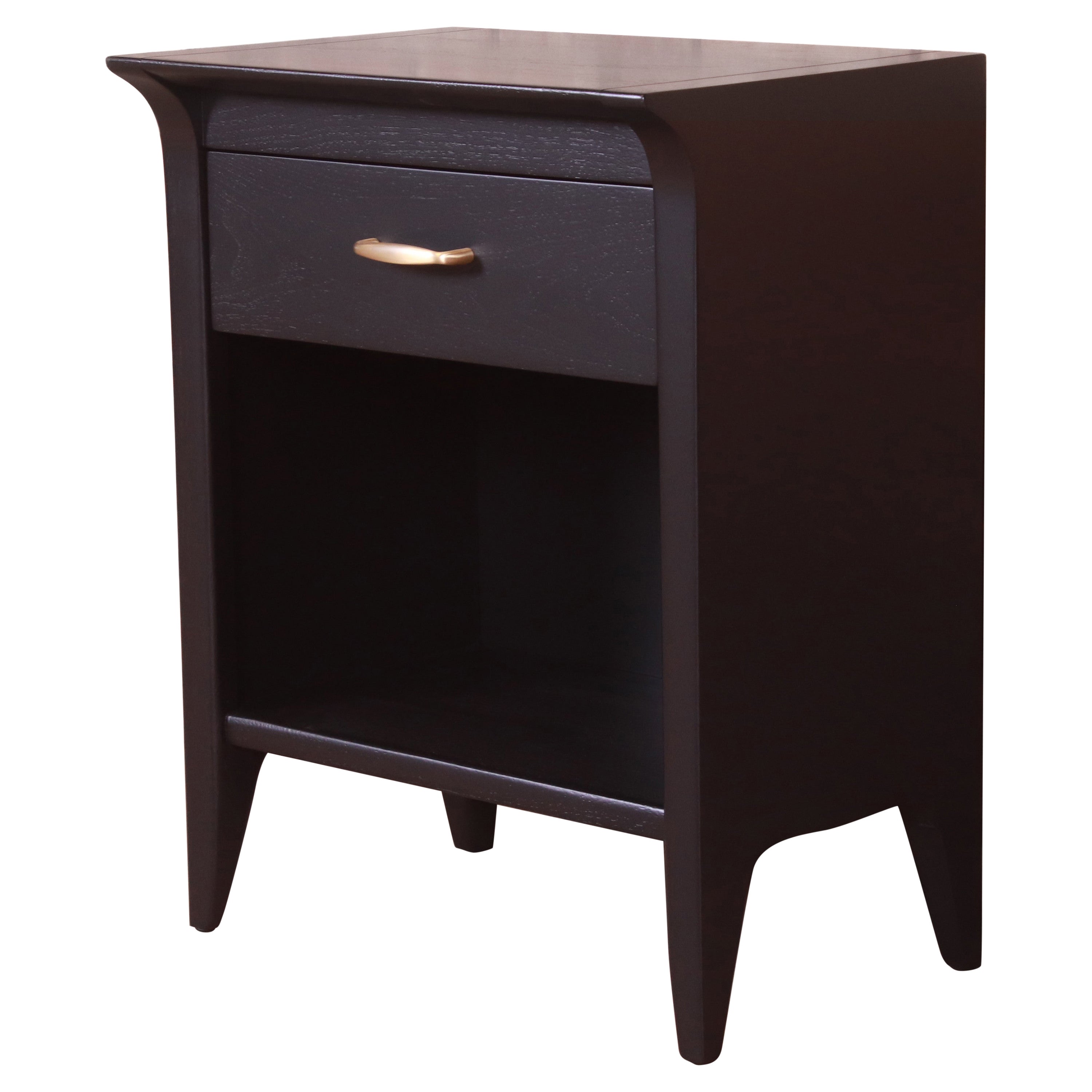 John Van Koert for Drexel Profile Black Lacquered Nightstand, Newly Refinished