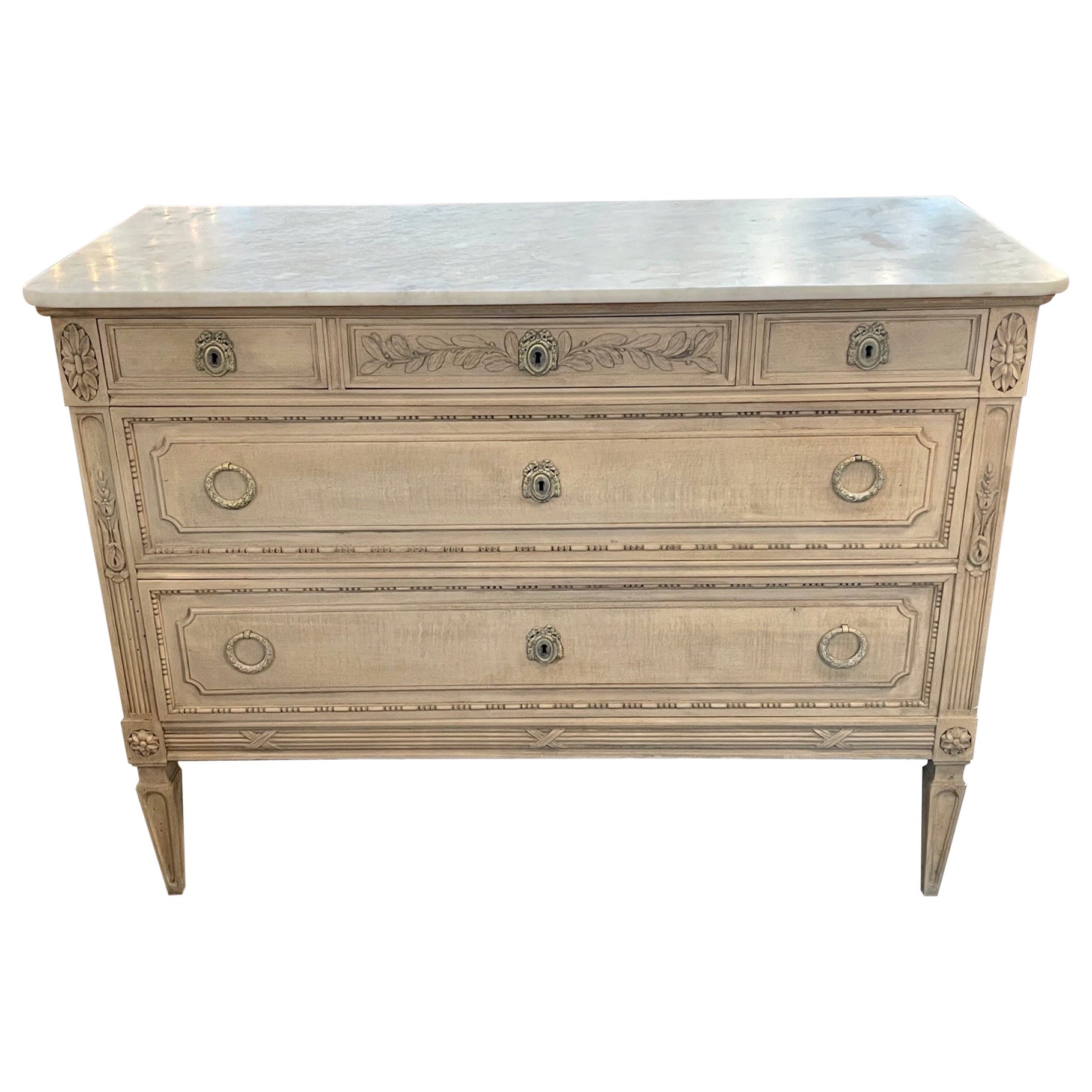 19th Century French Louis XVI Style Bleached Commode with Carrara Marble Top