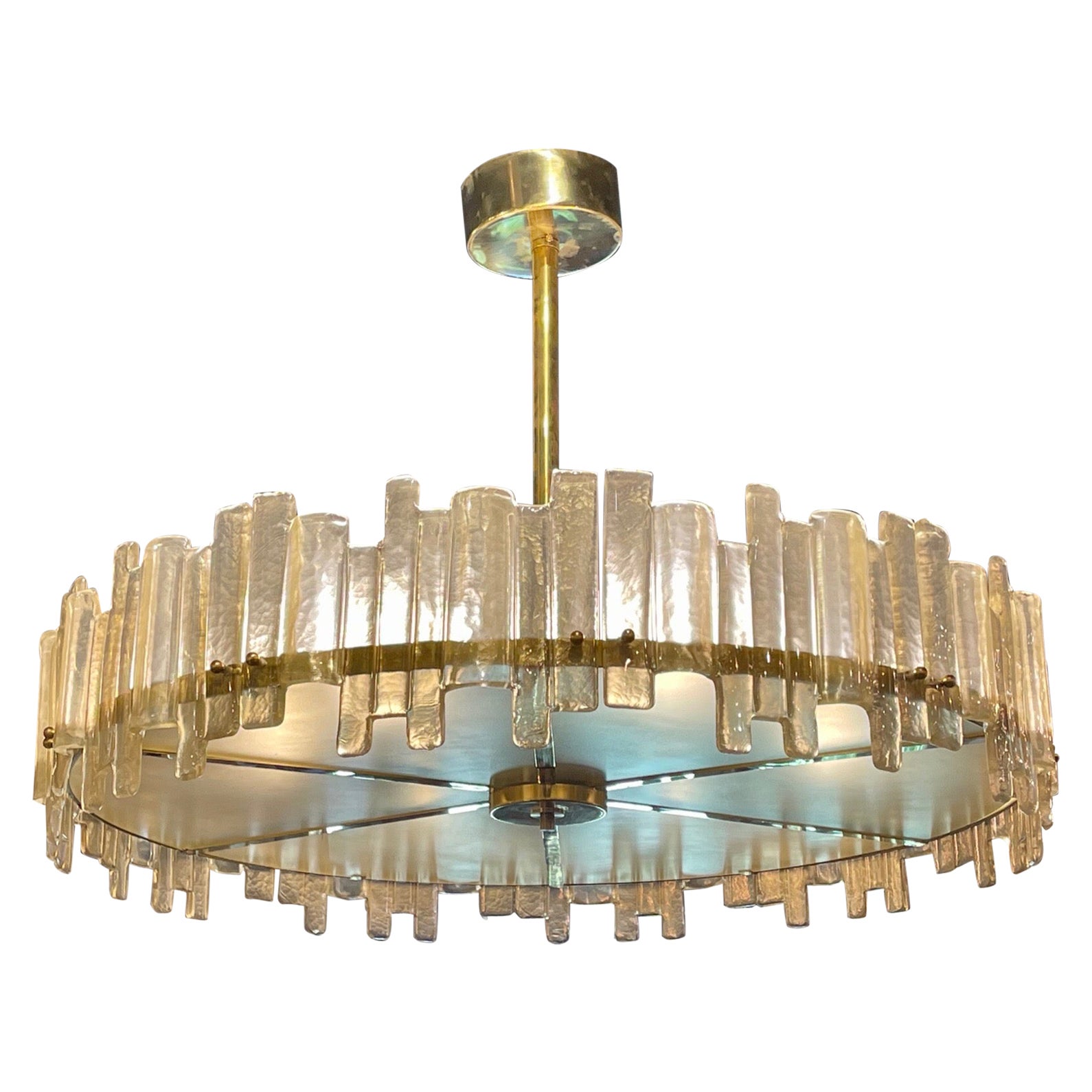 Modern Murano Glass Brass and Glass Chandelier For Sale