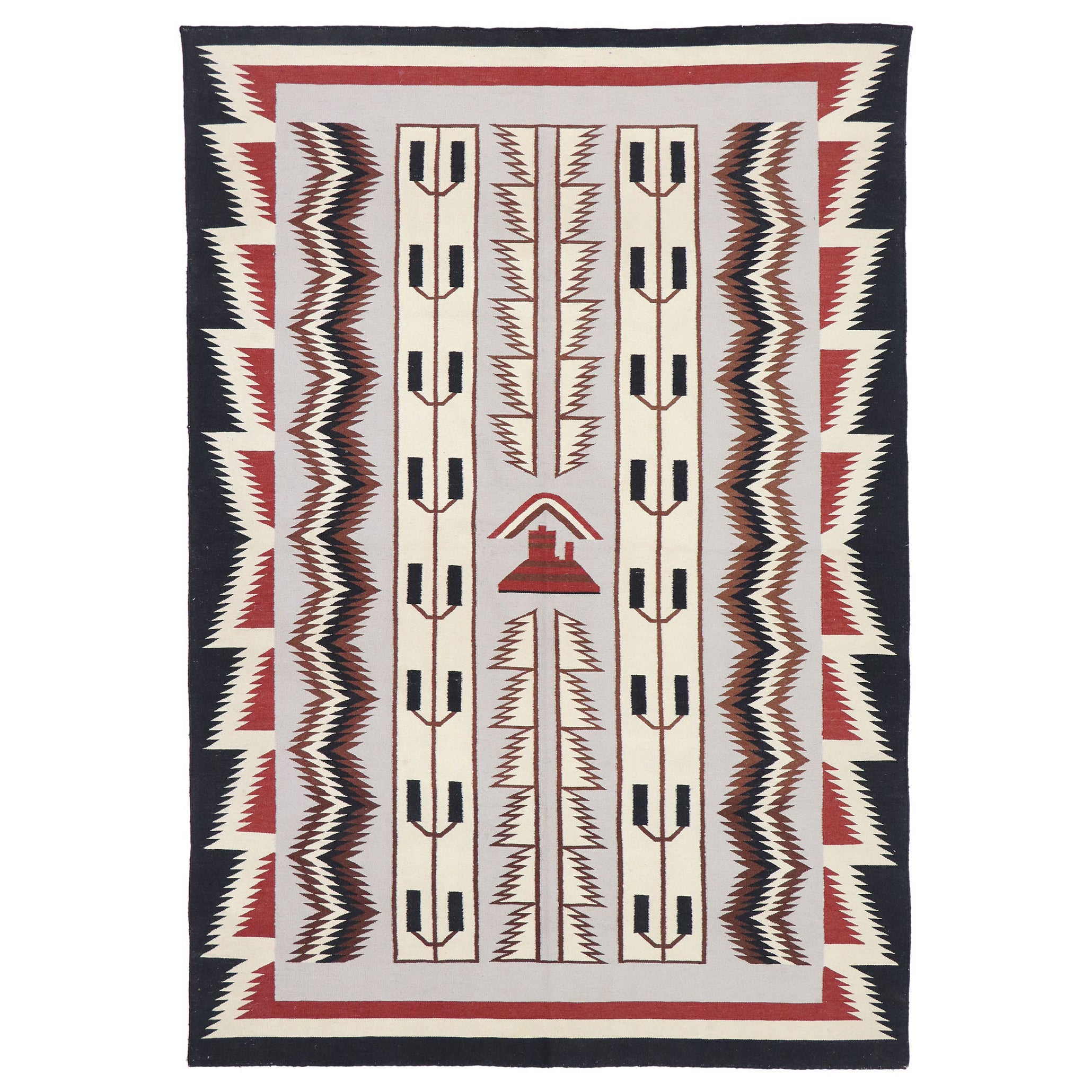 Vintage Romanian Kilim Rug with Two Grey Hills Tribal Style