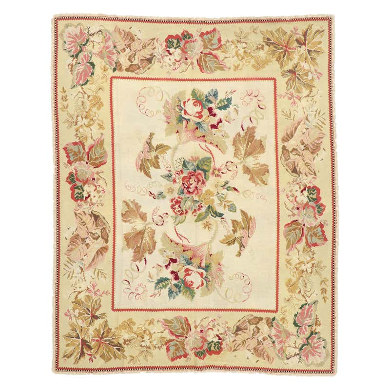 Vintage French Aubusson Rug with Romantic Rococo Style For Sale at ...