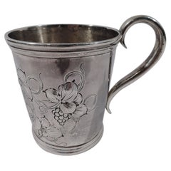 American Victorian Classical Coin Silver Leaf & Berry Baby Cup