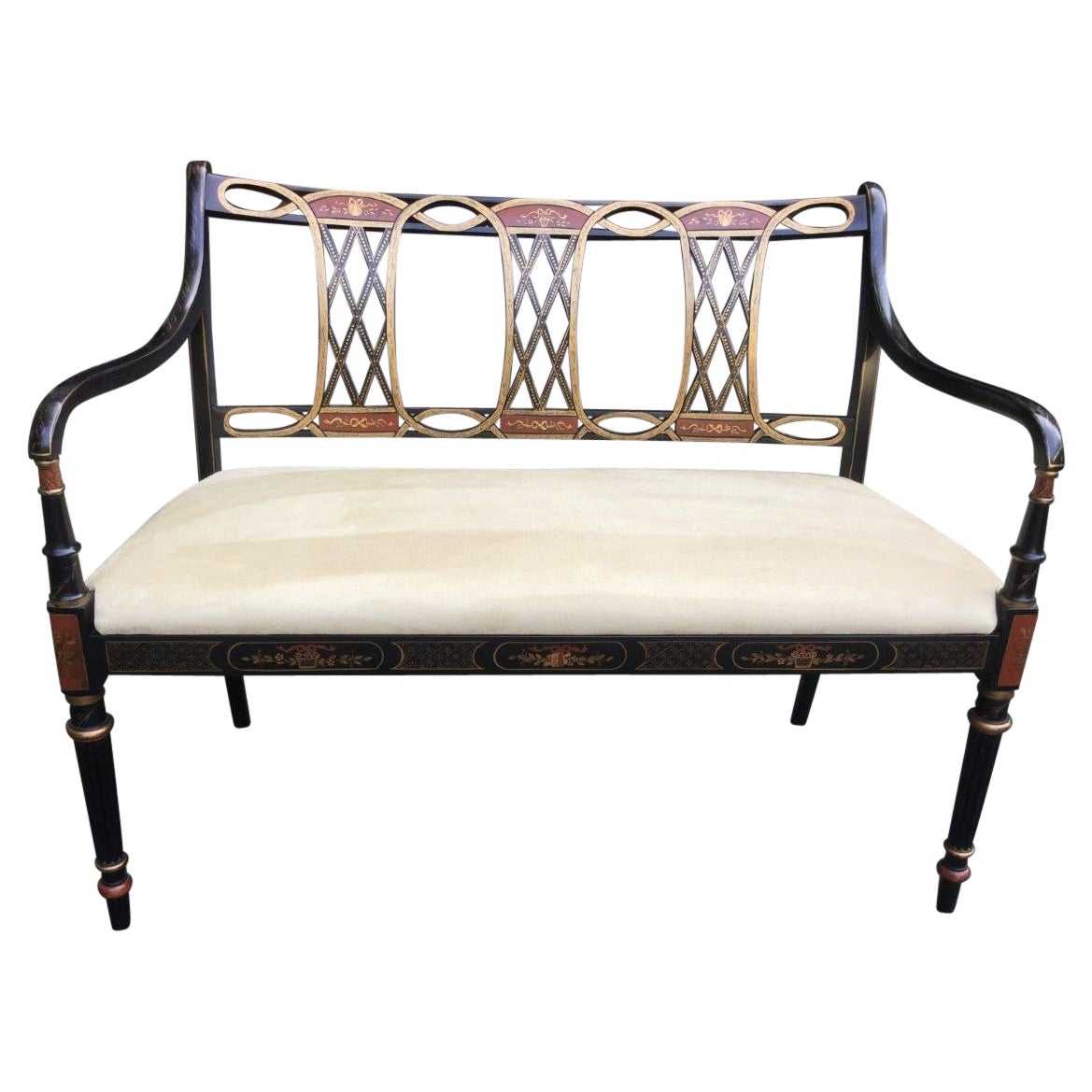 Vintage Black Laquered Hollywood Regency Settee