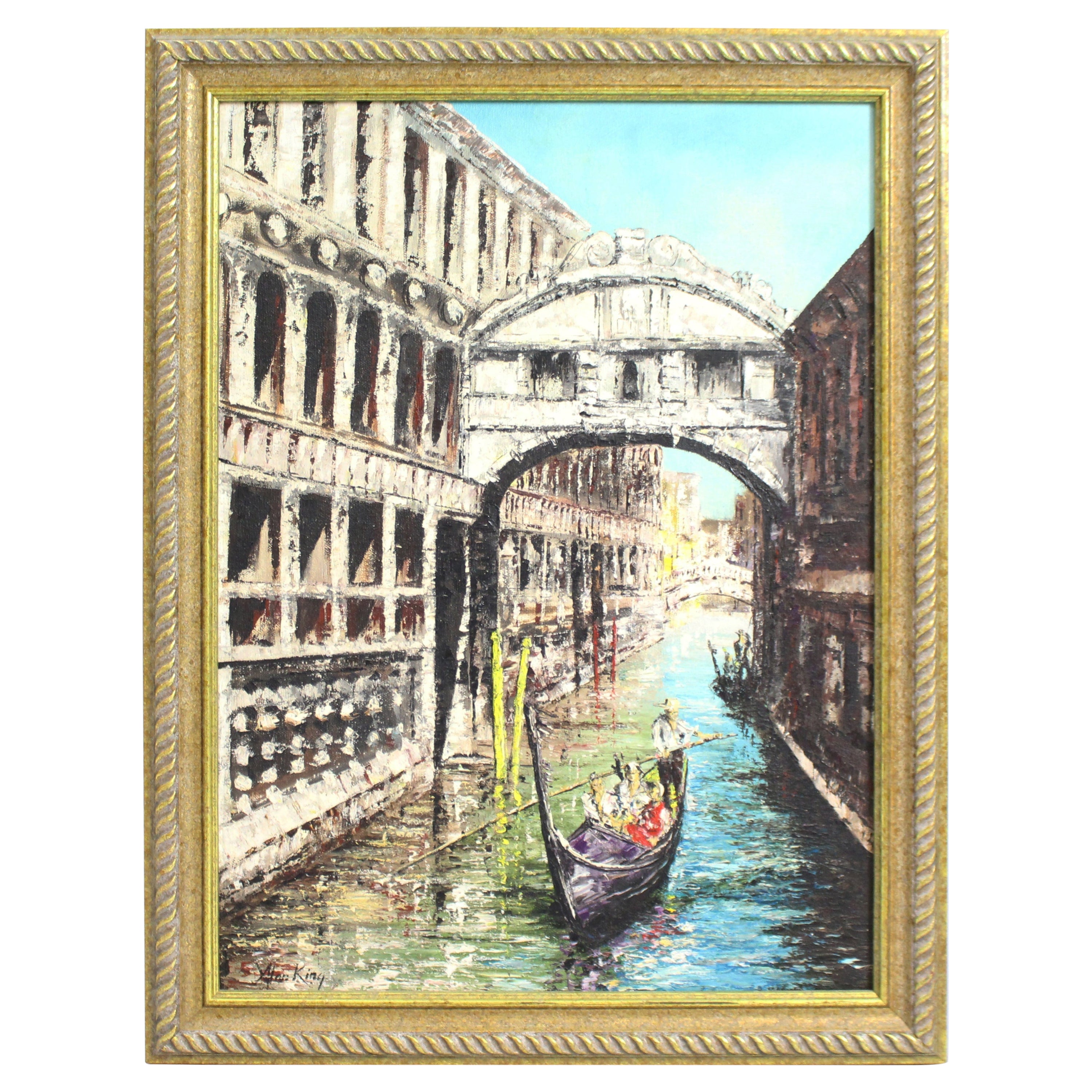 Bridge of Sighs Venice by Alan King Oil on Board For Sale