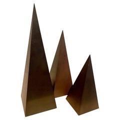 Set of Three Brass Triangular Obelisks