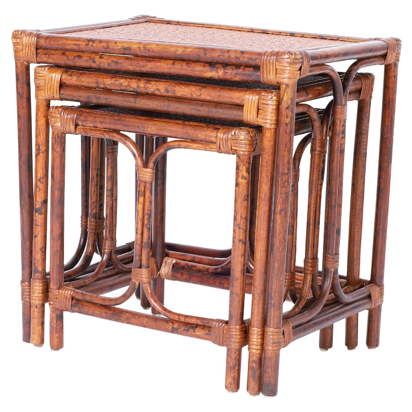 British Colonial Style Nest of Faux Bamboo Tables For Sale