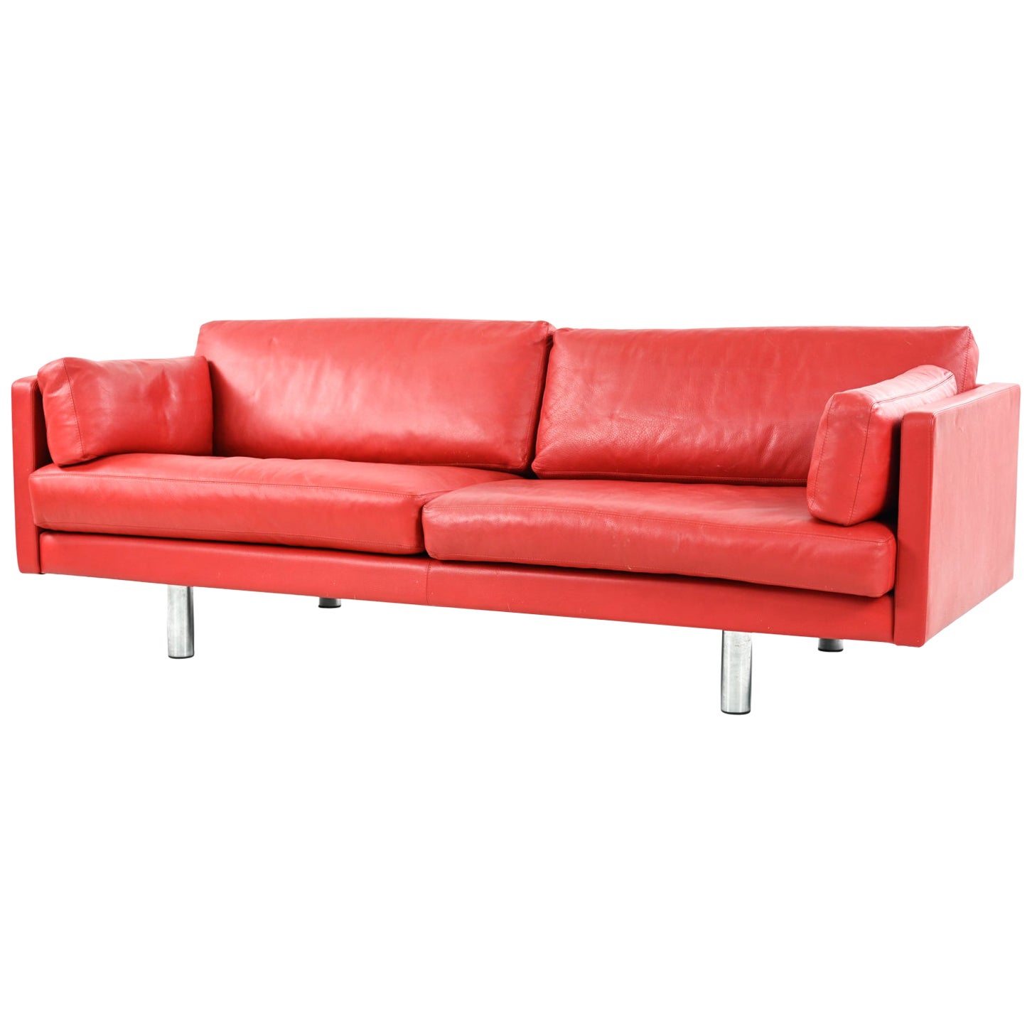 Danish Mid-Century Red Leather Sofa