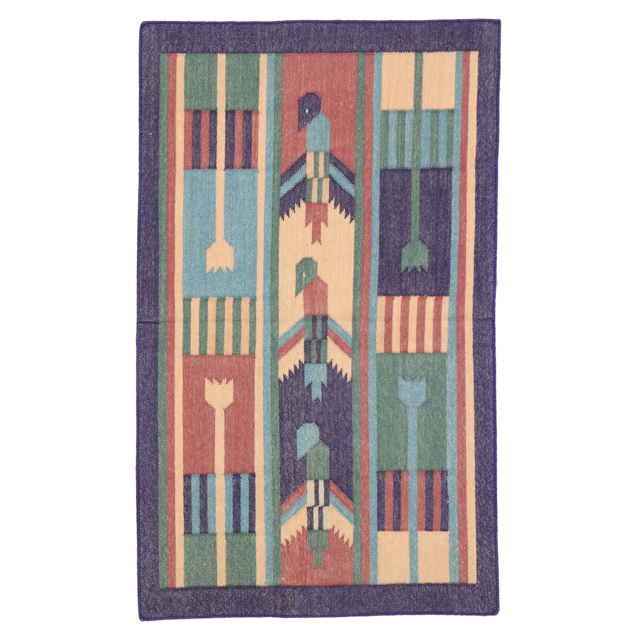 Vintage Indian Dhurrie Rug with Postmodern Cubist Style For Sale