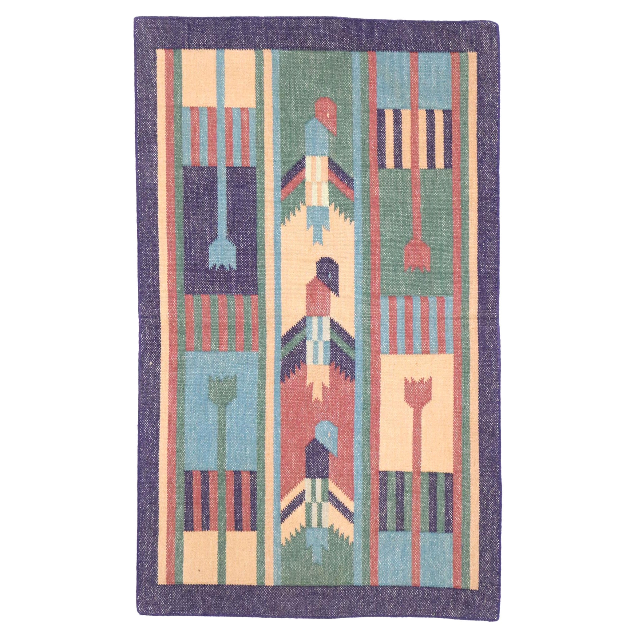 Tapis Dhurrie indien vintage avec style cubiste postmoderne