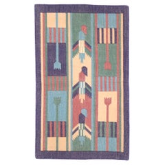 Retro Indian Dhurrie Rug with Postmodern Cubist Style