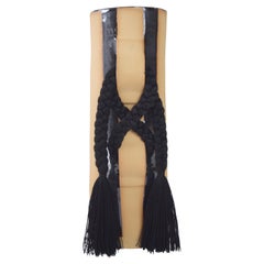 Limited Edition Handmade Vase #696, Black Stripes with Black Tencel Fringe