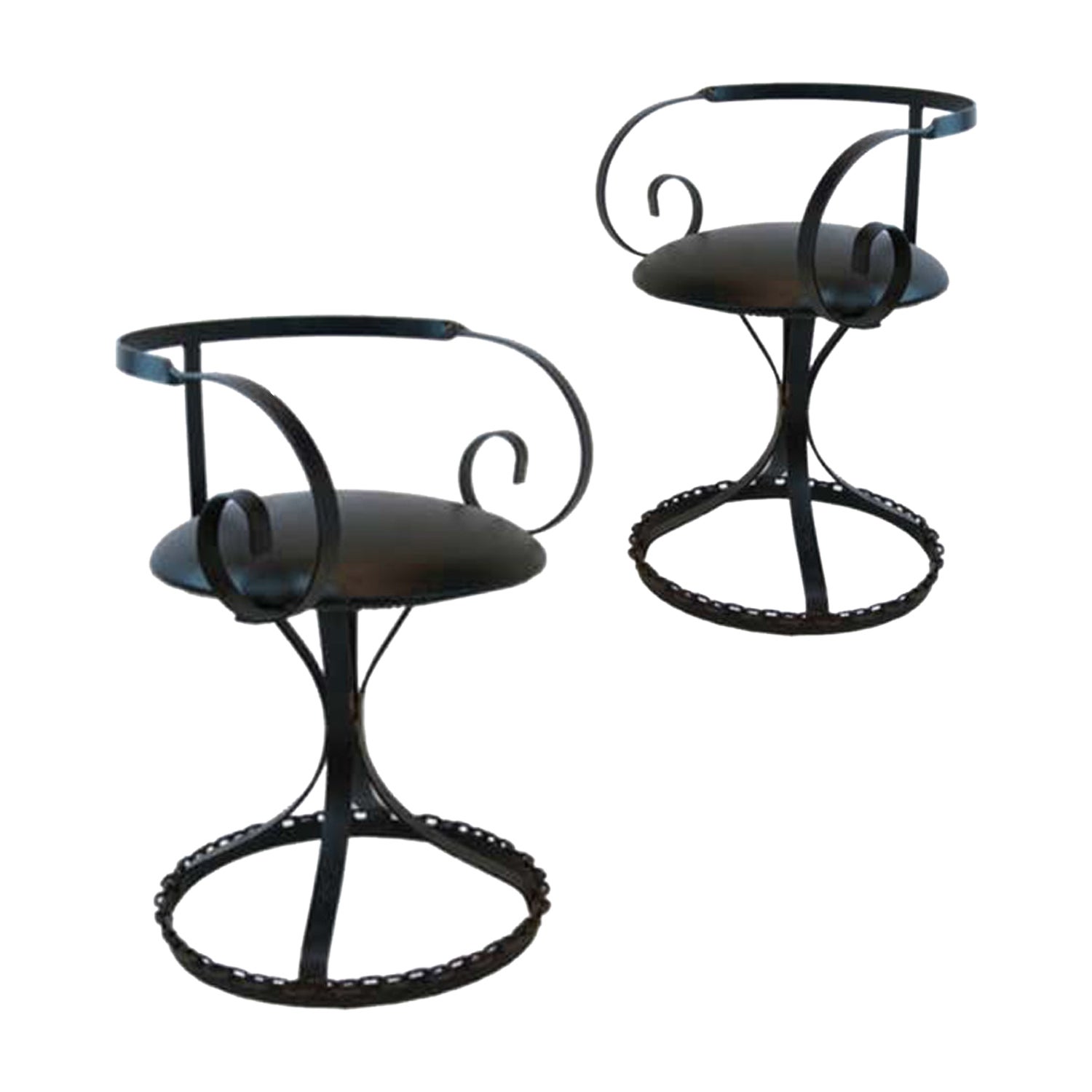 Pair Chain Link Curlicue Garden Patio Chairs in the Manner of George Mulhauser