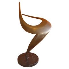 Mid-Century Modern Patinated Brass Freeform Abstract Sculpture on Marble Base
