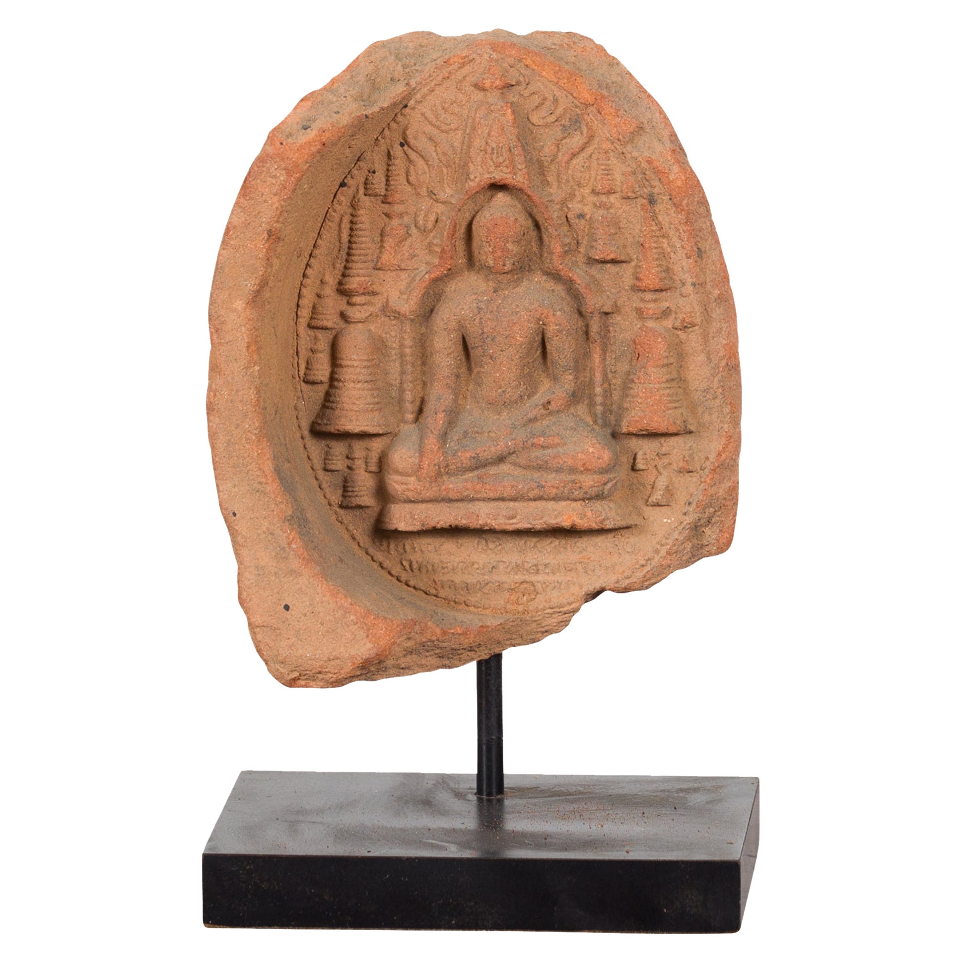 Burmese Pagan Empire 12th or 13th Century Votive Terracotta Buddha Bas-Relief