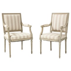 Near Pair of Swedish Late Gustavian Style Painted Open Armchairs, Circa 1870s