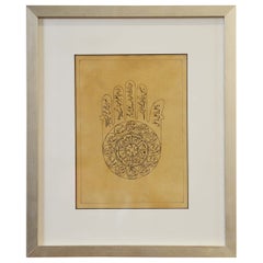 Retro Astrological Hand-Painted on Parchment Print Depicting a Hand with Calligraphy