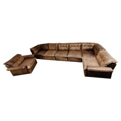 Modulares Sofa aus braunem Leder von Laauser:: 1960er Jahre
