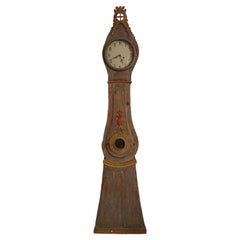 19th Century Swedish Rococo Tall Case Clock with Original Paint