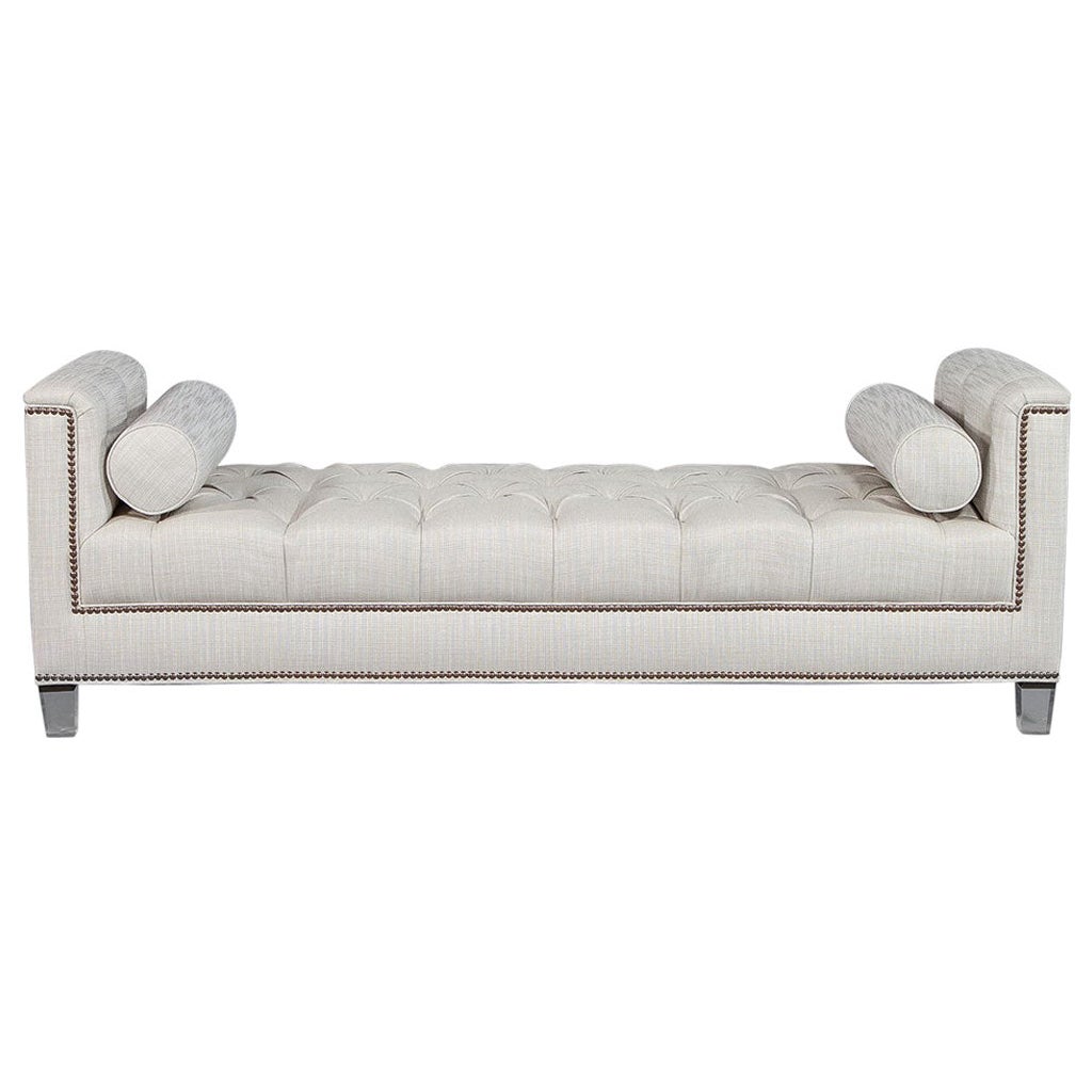 Custom Lucite Tufted Daybed with Brass Nail Trim