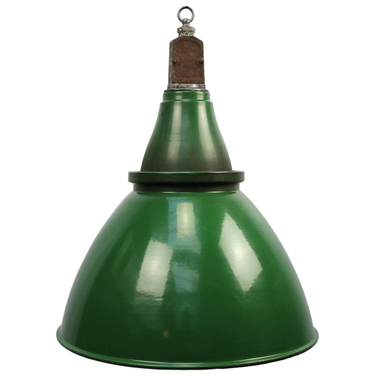 Lampe à suspension industrielle britannique vintage en émail vert