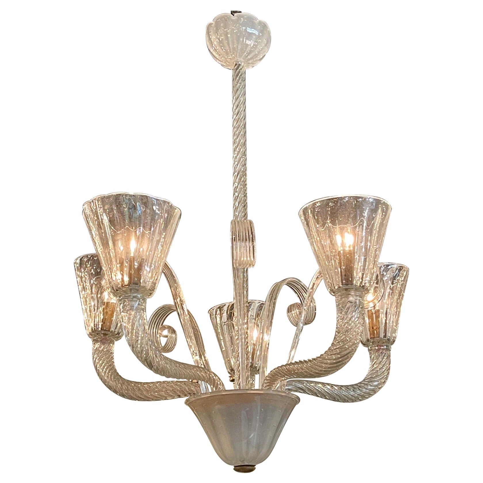 Vintage Murano Glass Chandelier with 5 Lights