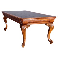 Large Antique RJ Horner School Carved Oak & Leather Top Conference Table, c1900