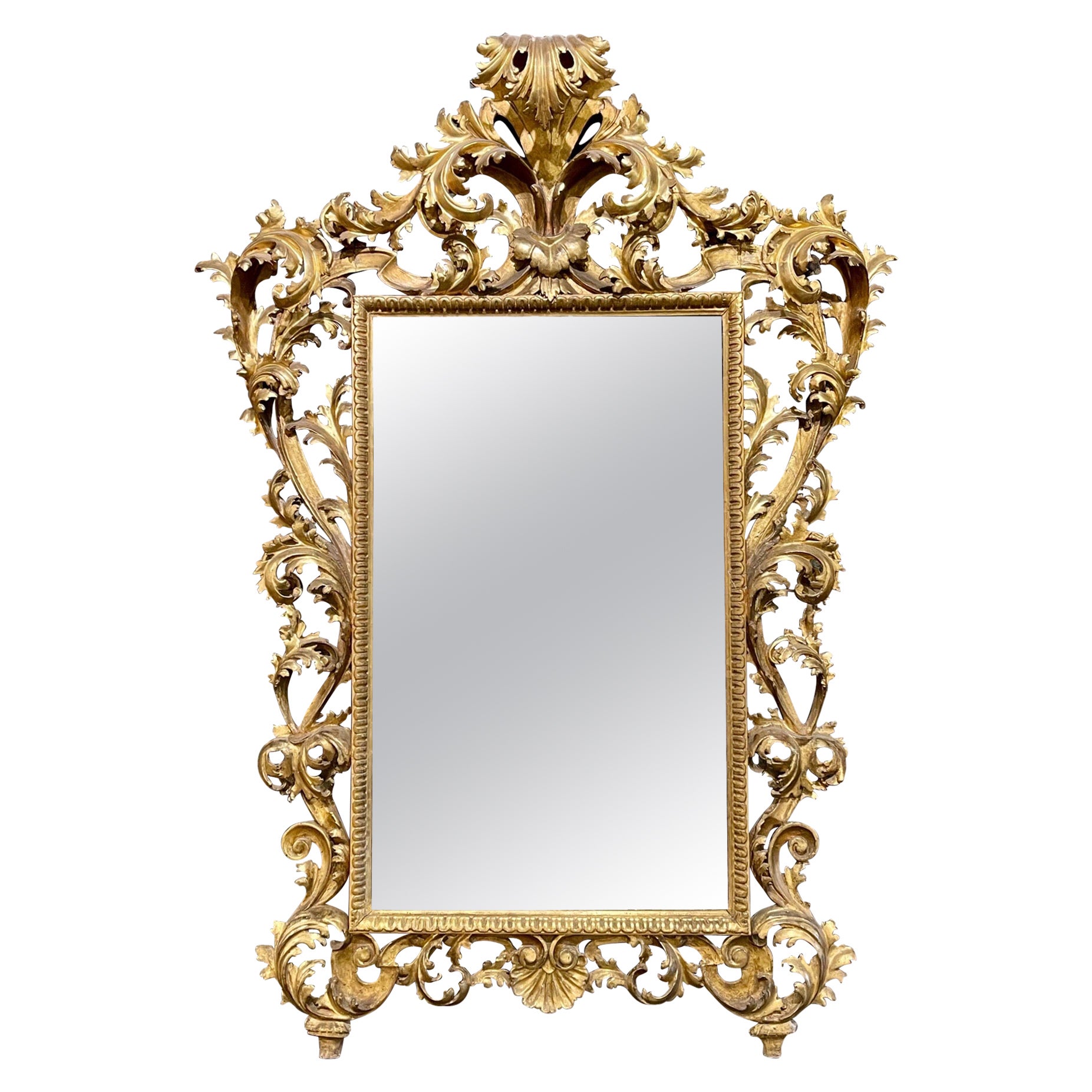 Grand miroir en bois doré italien Florentine du 18e siècle