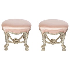 Pair of Hand-Carved Wood Napoleon III Style Rope Stools