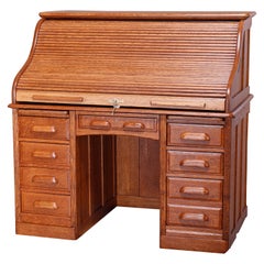 Antiker Derby School Paneled Oak S-Curve Roll Top Desk um 1910