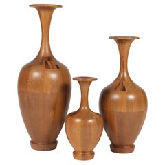 Set of 3 Wooden Vases by Maurice Bonami, C. 1960