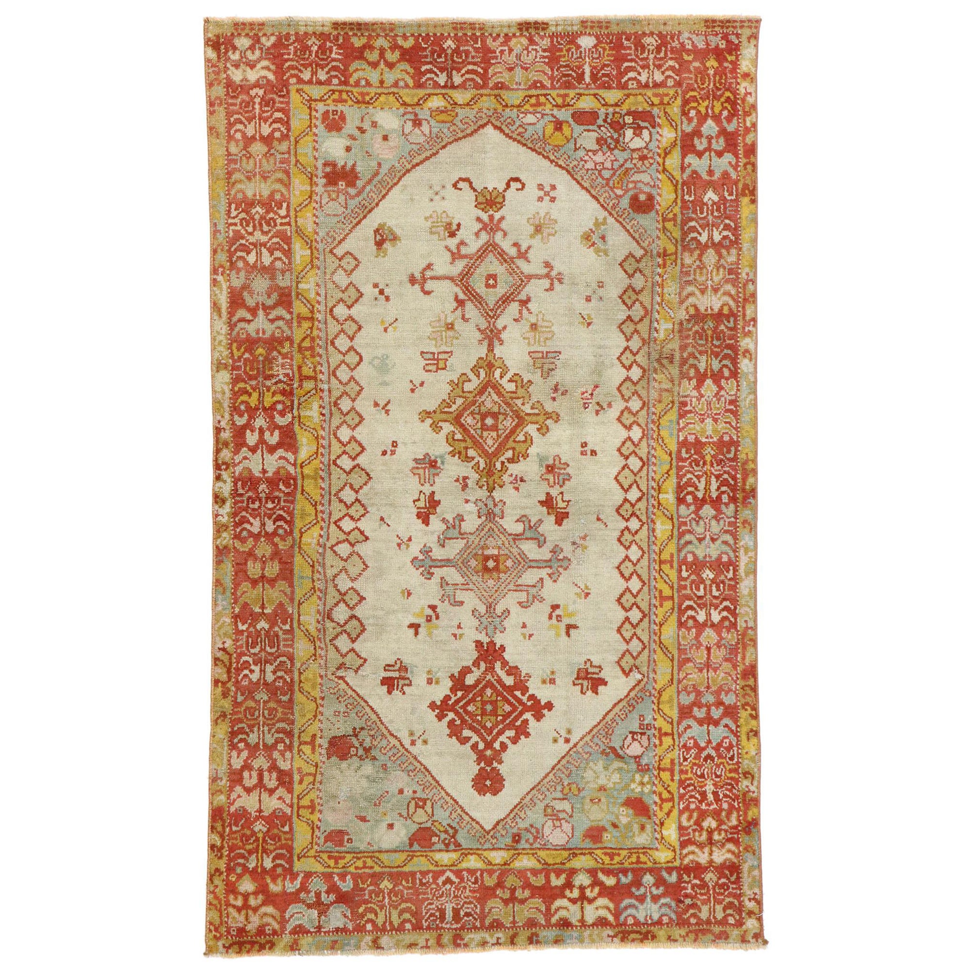 Antique Turkish Oushak Rug with Northwestern Style