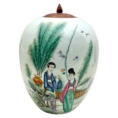 Chinese Porcelain Vase with Lid and Hand Painted Decoration