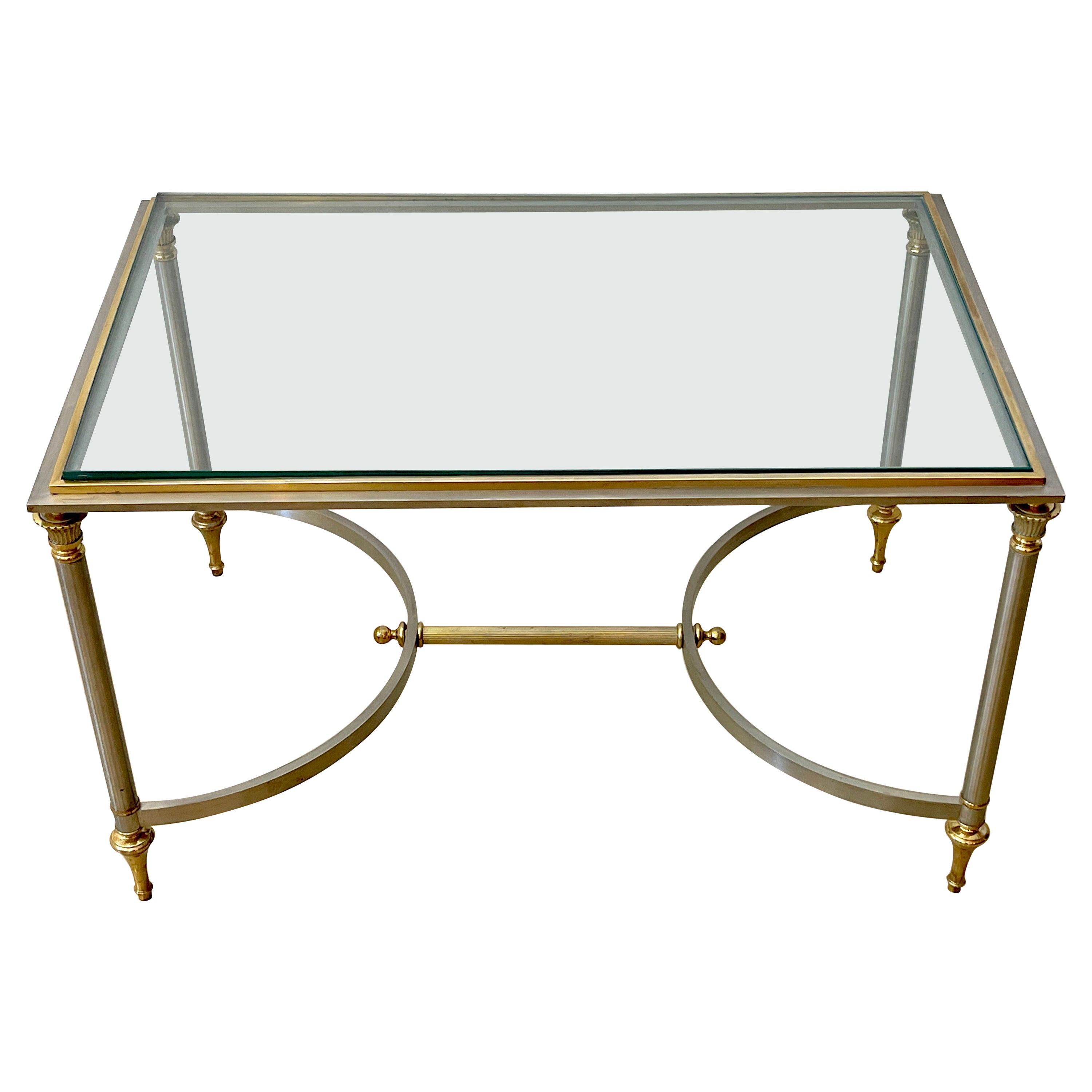 French Neoclassical Steel & Gilt Bronze Coffee Table, Style of Maison Jansen