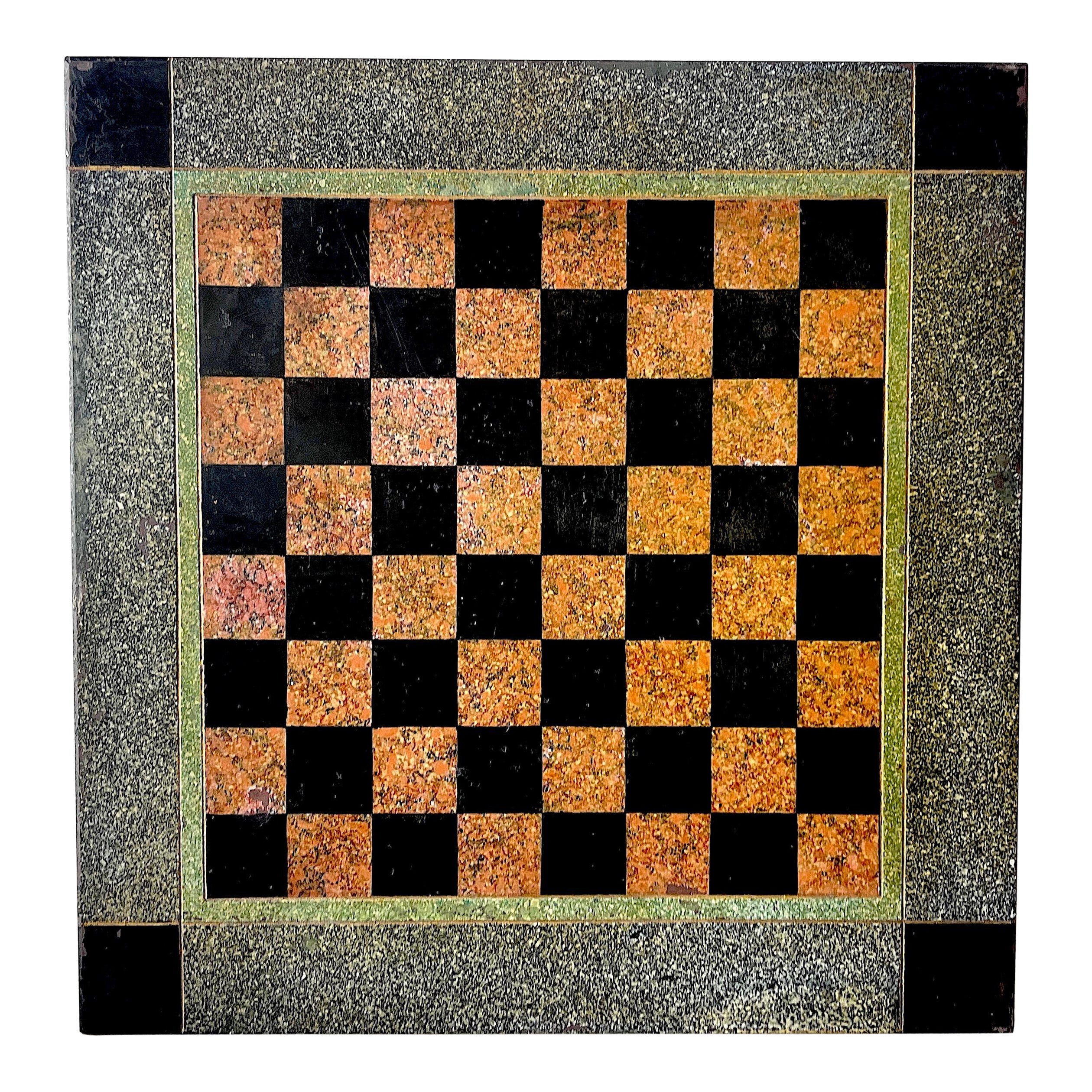 19th C American Marbleized Slate Chess Board